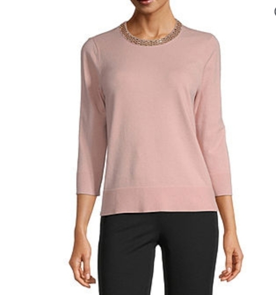 LIZ Claiborne Rose Jewel Neck 3/4 Sleeve Sweater - Picture 1 of 4